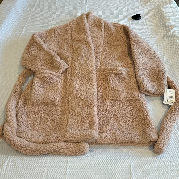 Natori Plush Lounge Cardigan Robe Fuzzy Teddy Sherpa in Rose Size Large / XL - Picture 4 of 4